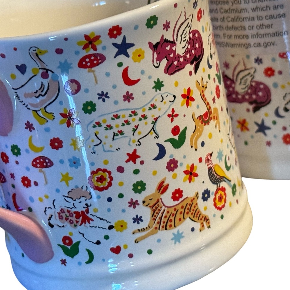 Cath Kidston NWT Qty of 2 Whimsical Animal Patterned Mugs with Pink Handles - Picture 5 of 10